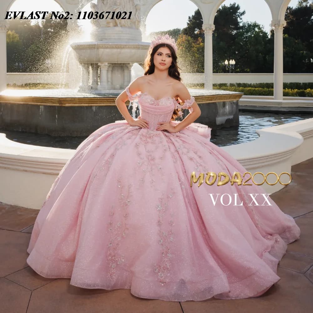 EVLAST Personalizzato di Lusso Rosa Abito Quinceanera Abito di Sfera Applique Floreale Che Borda Messicano Dolce 16 Abiti De XV 15 Anos SQ122