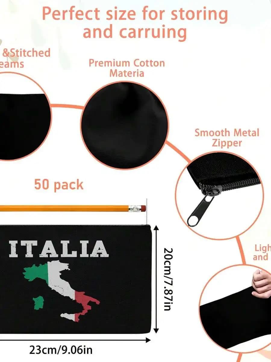 Astuccio con cerniera in tela con bandiera italiana per riporre il trucco durante i viaggi