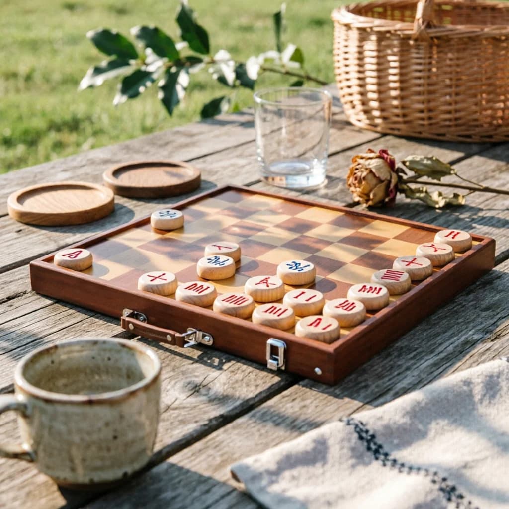 Chinese Chess Table Metal Latches Folding Chess Table Xiangiqi Set Compact Design Sturdy