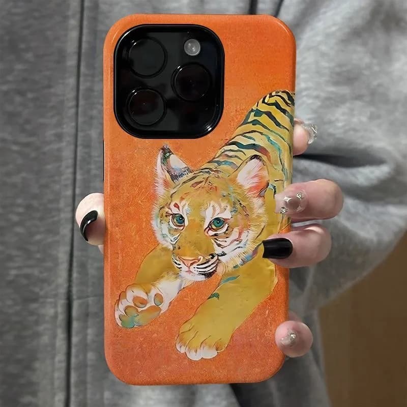 Realistic Watercolor Print Vibrant Tiger Cub Protective Phone Case for iPhone 17 16 15 14 11 12 13 Pro Max Air Plus Back Cover