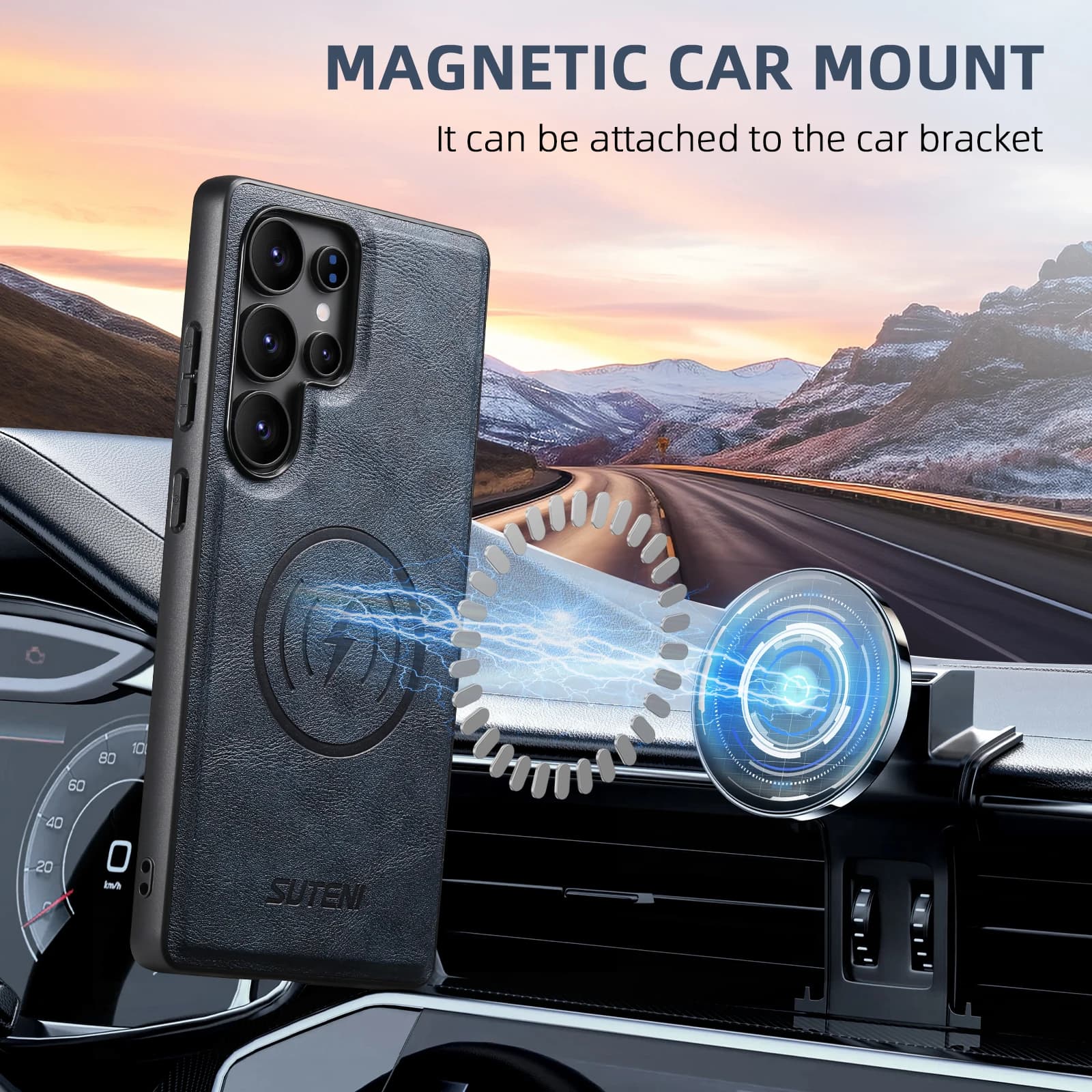 SUTENI Custodia per telefono con ricarica wireless magnetica in ecopelle effetto smerigliato per Samsung Galaxy S26 Ultra S25 S24 S23 S22