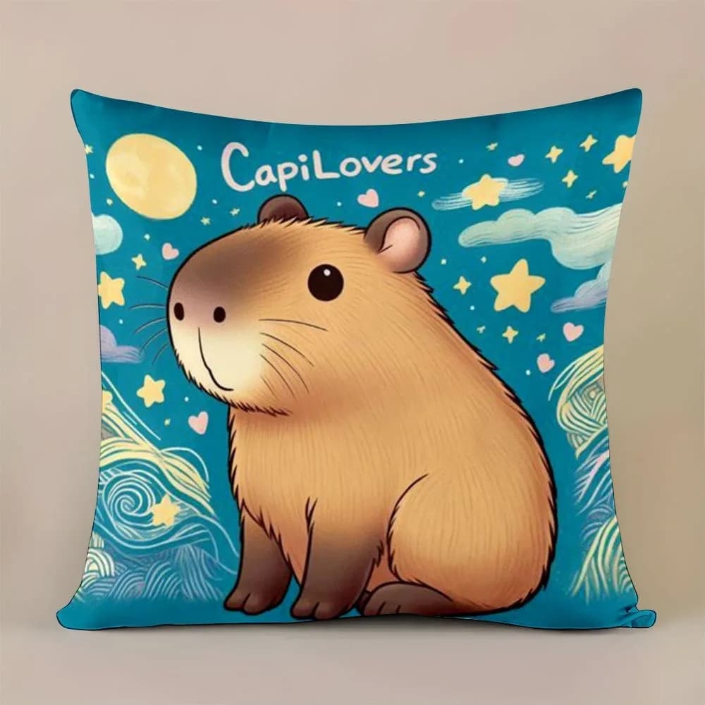 Federa per cuscino Capybara, Copricuscino con animali dei cartoni animati CapiLovers, Decorazione artistica cielo stellato, Cuscino decorativo per divano con simpatico roditore