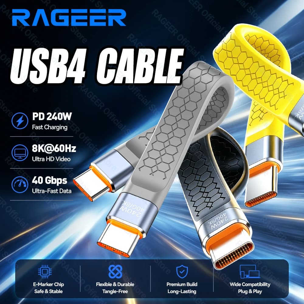 RAGEER 40Gbbps USB4 USB C Full Function Cable Thunderbolt 4/3 240WPD 3.1 Charging 8K60HZ for USB C Monitors MacBook iPad iPhone