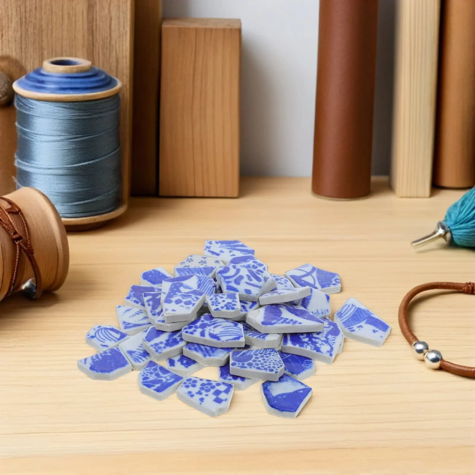 1 Confezione di Piastrelle in Ceramica a Mosaico Blu e Bianche, Pezzi di Porcellana Irregolari Spezzati, Forniture per Mosaici Fai-da-Te per Cornici, Pareti e Giardini