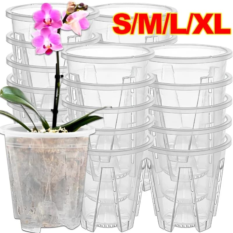 S/M/L/XL Clear Root Control Flower Pot Plastic Orchid Planter Air Holes Plants Enhanced Drainage Breathable Garden Pot Garden