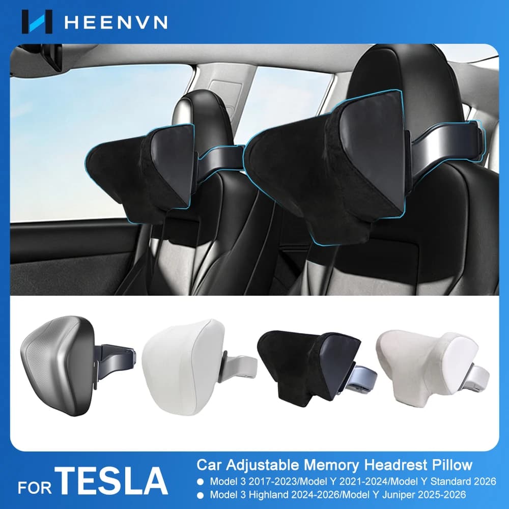 Heenvn For Tesla Model Y Juniper Model 3 Highland 2026 2025 Car Seat Adjustable Headrest Pillow Phone Bracket Holder Neck Rest