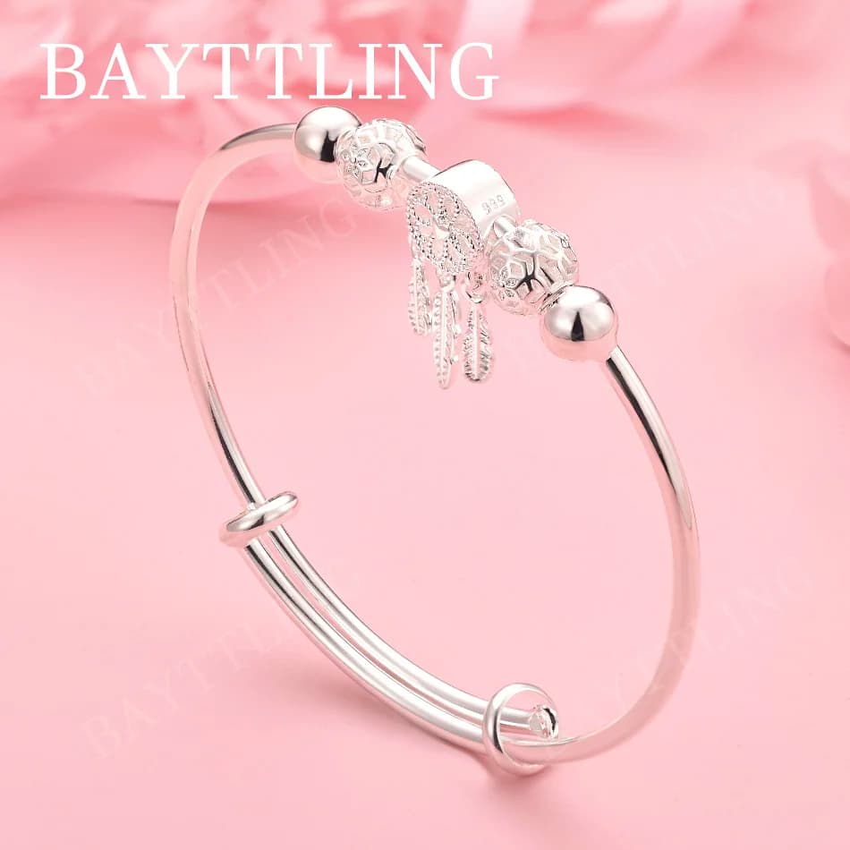 925 Sterling Silver Exquisite Dreamcatcher Bangle, Fashionable Wedding Party Gift Jewelry, Adjustable Bangle