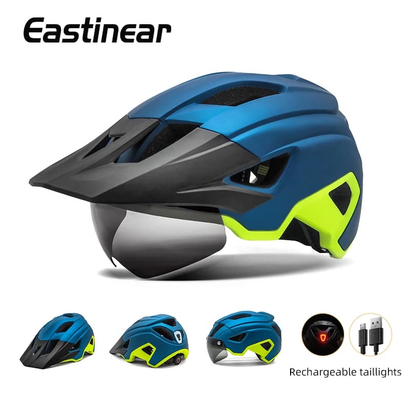 Eastinear LED Bicycle Helmet Sun Goggles Sun Visor Rechargeable LED Tail Lights Men's Outdoor Sports MTB Bicycle Equipment