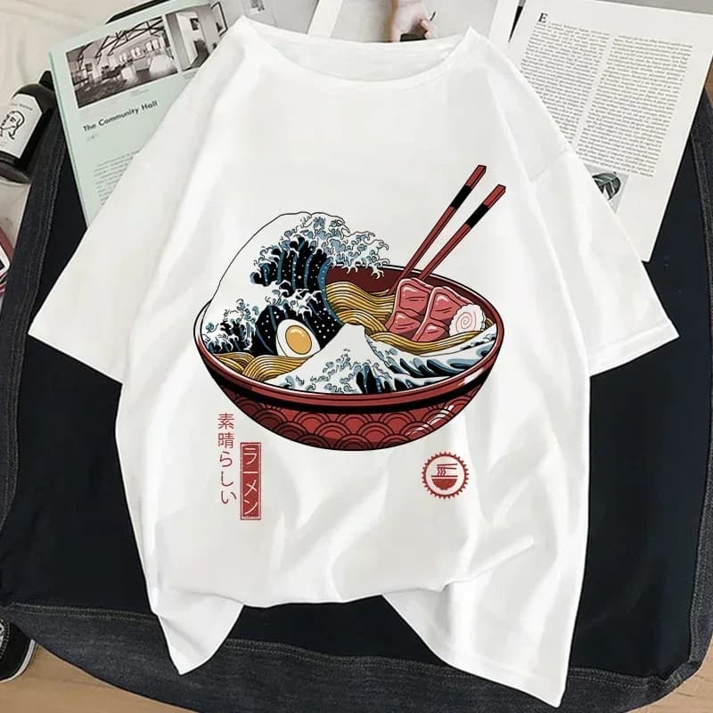 Giappone Ramen Stile T-shirt con stampa grafica Donna Harajuku Estetica Top bianco Tshirt Tee 2021 Nuova moda estiva Y2k T-shirt femminile