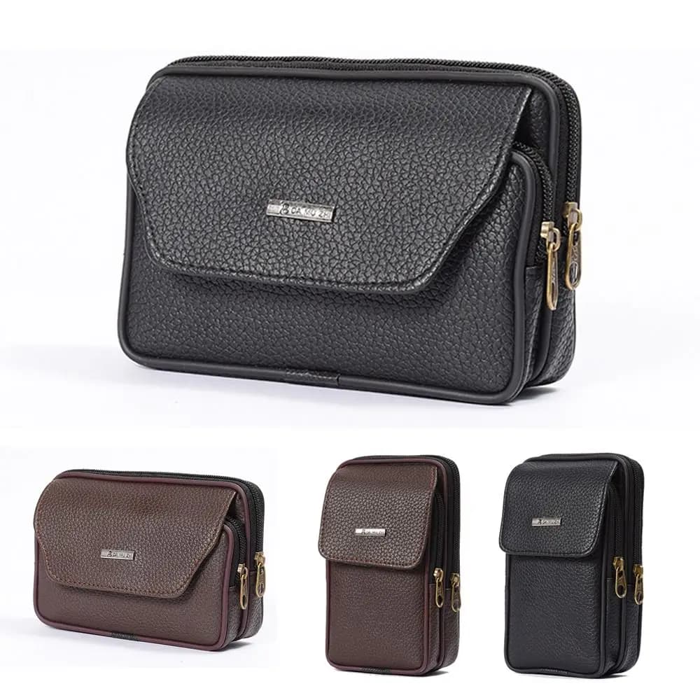 Marsupio da uomo casual in pelle PU da viaggio impermeabile marsupio sportivo comoda custodia per telefono