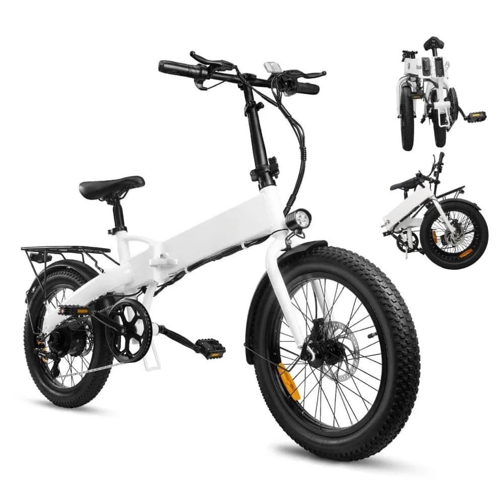 Bici elettrica per pneumatici grassi da 20 pollici, motore da 350 W Batteria 48 V 10 Ah, freno a disco singolo, con pompa ad aria e design impermeabile [pieghevole]
