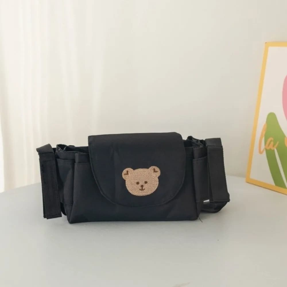 Borsa portaoggetti per passeggino in cartone animato Borsa portaoggetti per carrozzina multitasca in stoffa Borsa per passeggino con bottiglia per pannolini per orsi