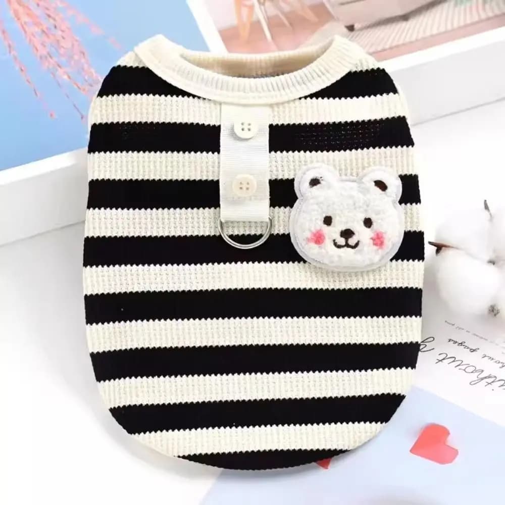 Abbigliamento per animali domestici: Tuta per cani con stampa orsetto, Gilet in maglia sottile a nido d'ape per cani, T-shirt a righe per gatti, Chihuahua