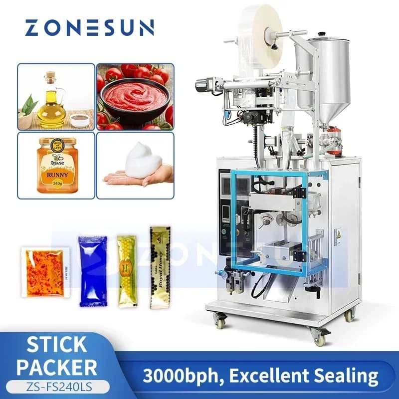 Macchina ZONESUN ZS-FS240LS per il Riempimento, Confezionamento e Sigillatura di Liquidi in Bustine con Miscelazione, Riscaldamento e Codifica per Ketchup, Pasta e Salse