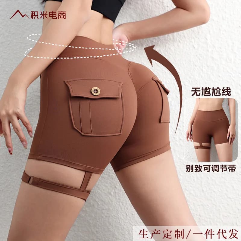 High Waist Shorts Models with Cargo Pockets, Compression Cycling Shorts, Body-Free Cloths