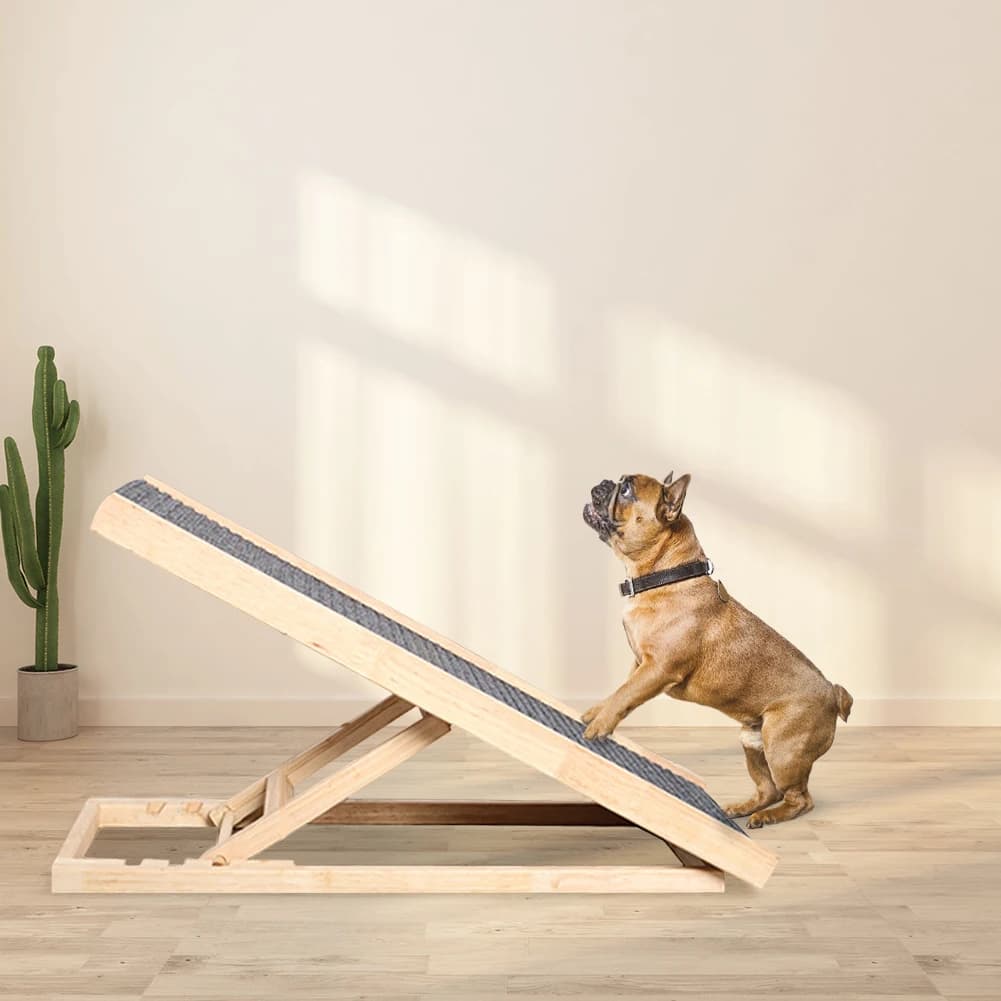 Rampa Pieghevole in Legno per Cani a 3/4 Livelli, Scala per Cani Regolabile in Altezza, Antiscivolo e Versatile per Letti Alti e Divani da Interno