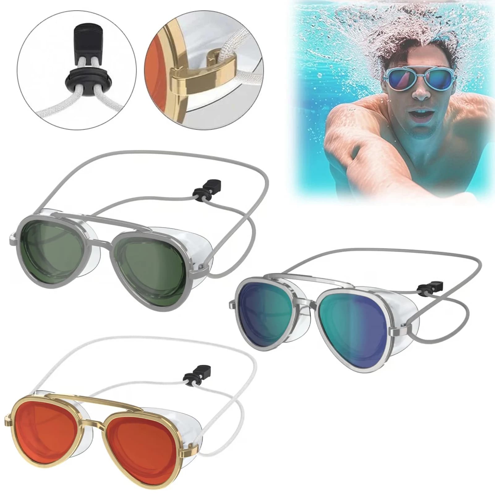 Occhialini da nuoto unisex per adulti, senza perdite d'acqua, con copertura completa, comodi, con guarnizione in silicone, antiappannamento, adatti per climi soleggiati e nuvolosi