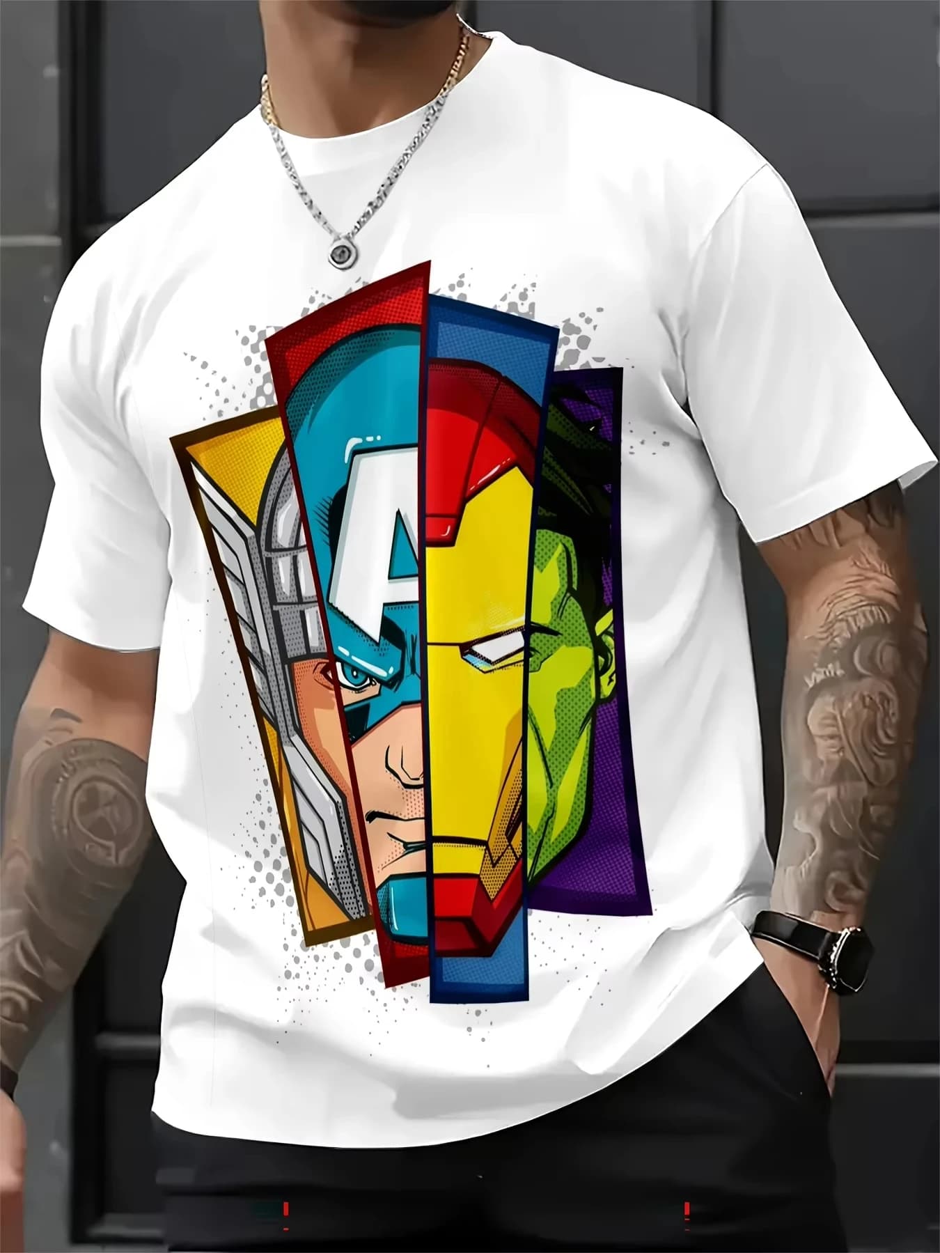 T-shirt Estiva da Uomo con Stampa 3D di Supereroi Marvel, Manica Corta, Collo Tondo, Stile Streetwear