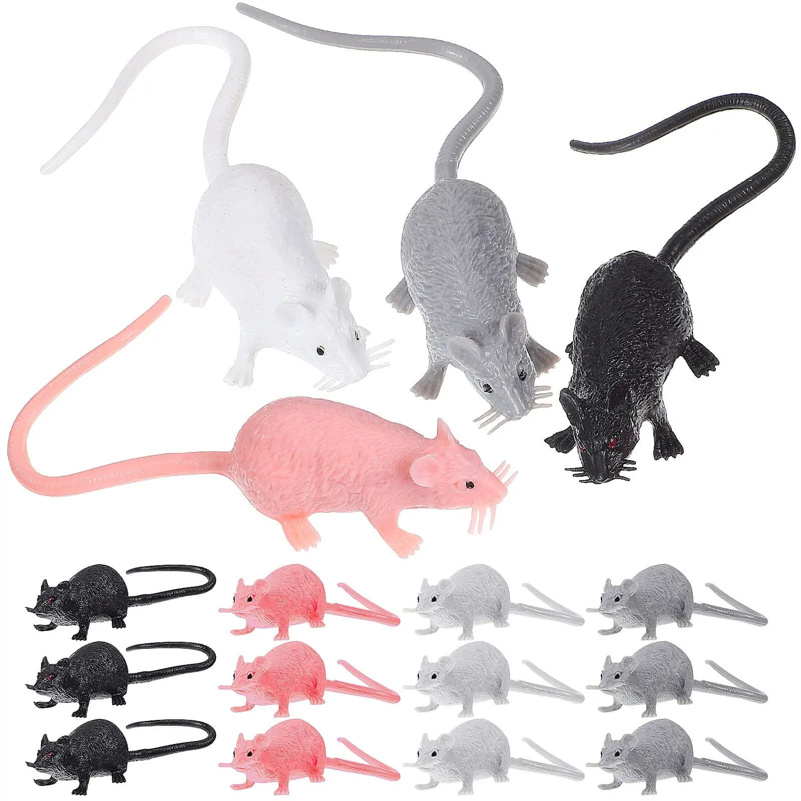 16 pezzi Simulazione Mouse Decor Puntelli Nero Bianco Grigio Rosa Giocattolo educativo Figurine di plastica sicure Ratti di Halloween