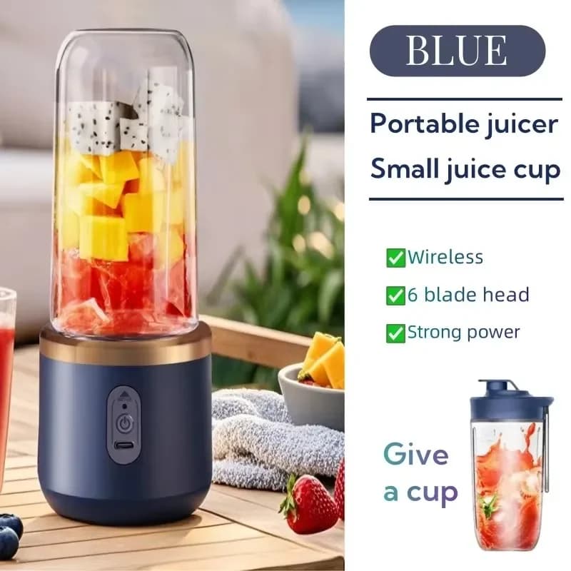 Spremiagrumi wireless portatile per uso domestico, tazza per succo, testa a 6 lame, ricarica USB, piccolo spremiagrumi multifunzionale con tazza per succo portatile