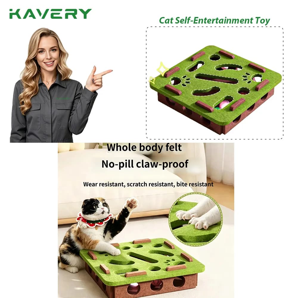 KAVERY For Indoor Cats Cat Puzzle Toy Felt Puzzle Box Cat Exercise Toy With Ball Indoor Sports Entertainment Hunting Cat Toys