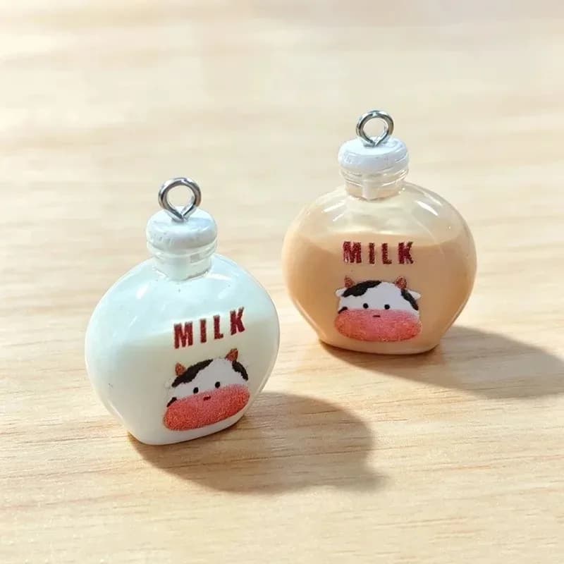 10Pcs Adorable Small Cow Milk Bottle Resin Charms Simulation Drink Pendants Cute Accessories for DIY Jewellery