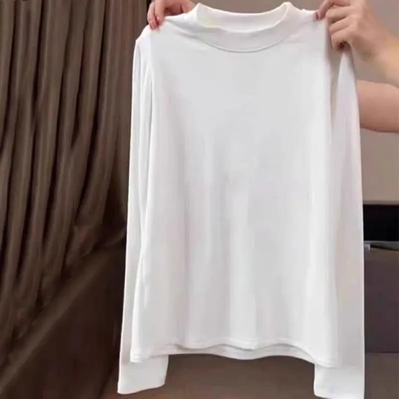Fashionable Long Sleeve Thermal Shirt Women's Slim Fit Cotton T-Shirt Half High Collar Inner Wear Base Layer Top for Autumn W...