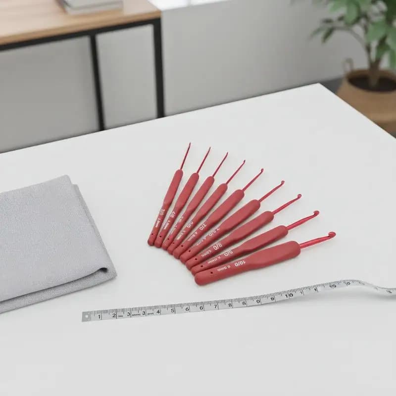 9 uncinetti rossi con impugnatura ergonomica per mani artritiche, ferri da maglia extra lunghi per principianti e per lavorare con il filato.