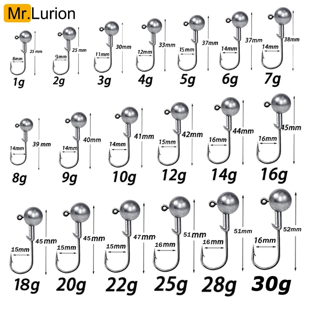 MrLurion 1g 2g 3g 4g 5g 10g 20g 22g 25g 28g I love fishing with jig head, crank hook for handle grub soft worm bait bait hook sharp hooks