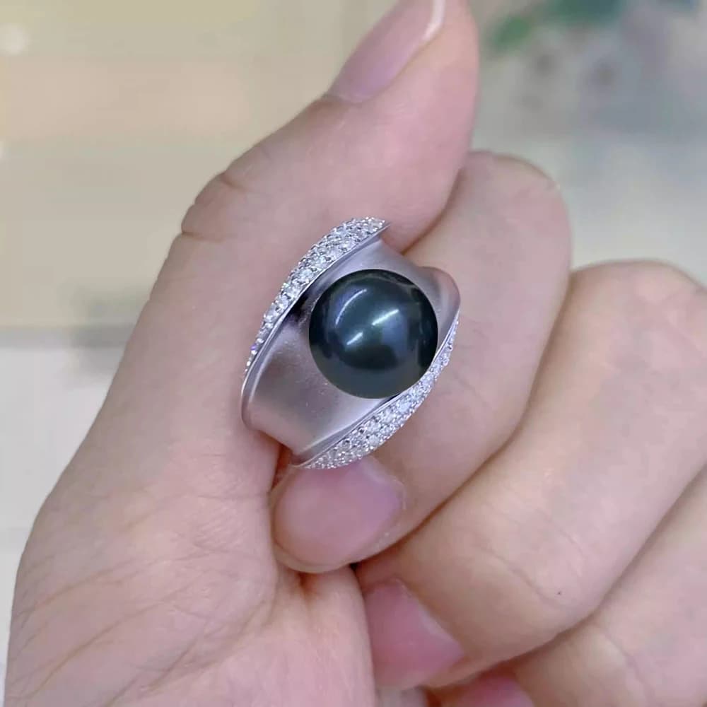 MeiBaPJ 10mm Fashion Ring With Natural Round Pearls DIY True Sterling Silver 925 Fine Wedding Jewelry For Women