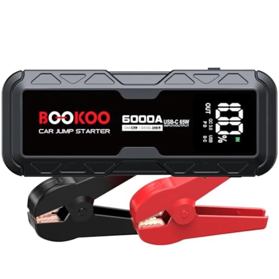 Avviatore di Emergenza 6000A 12V Portatile per Auto, Compatibile con Tutti i Motori a Benzina e Diesel fino a 12L, 88.8Wh con USB-C 65W Bidirezionale