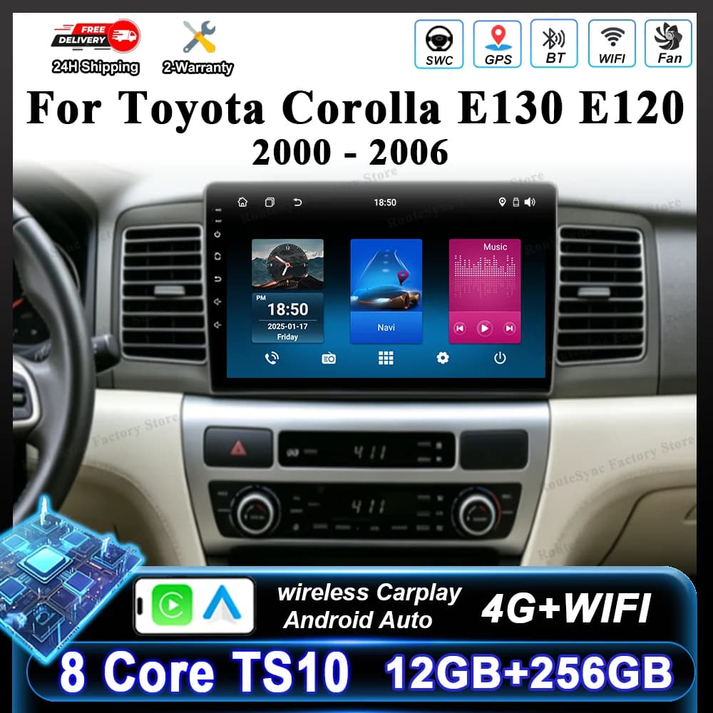 Android 16 For Toyota Corolla E130 E120 2000 2001 2002 2003 2004 2005 2006 Car DVD Multimidia Video Player Carplay Bluetooth 4G