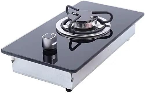 GR-B002 Fornello da piano cottura RV per roulotte RV a 1 fuoco con coperchio in vetro temperato, 7,9"x14,4"x2,8" (1 bruciatore, barca, auto, campeggio)