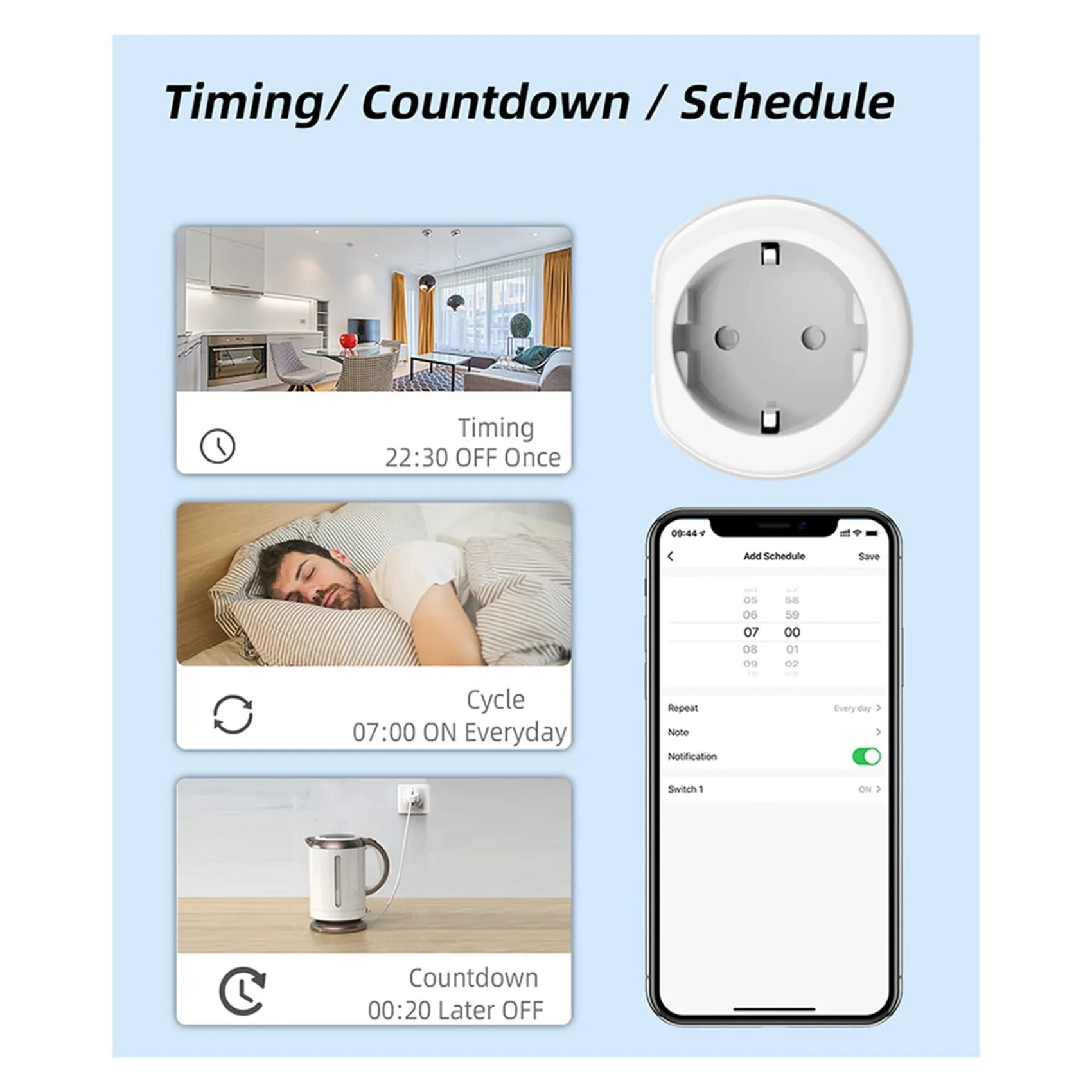 Intelligent Y43A-2X EU Tuya Zigbee 20A, Remote Control via App, Energy Consumption Time Monitoring, EU Spina