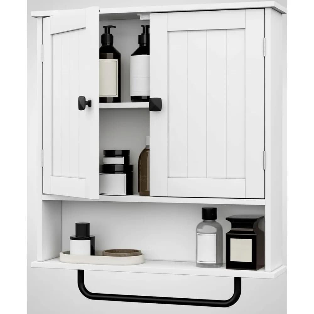 Mobiletto da bagno a parete con portasciugamani, portaoggetti sopra il WC con ripiano regolabile per la casa moderna
