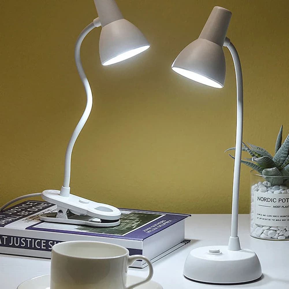 LED Desk Lamp USB Rechargeable Clip On Reading Light Flexible Gooseneck Study Lamp Dimmable Eye Protection Table Lamp Bedside