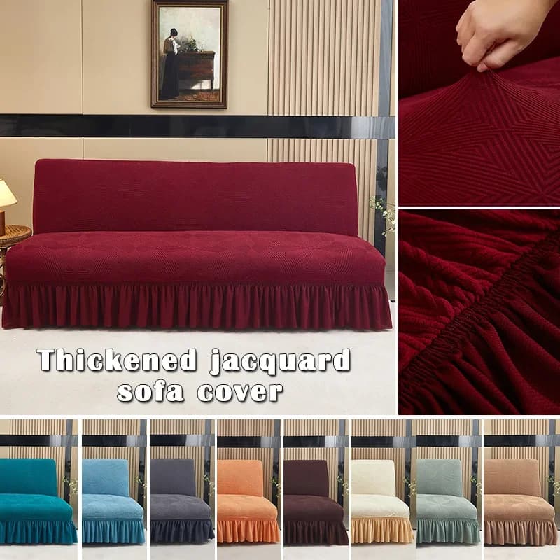 Armless Thickened Jacquard Skirt Edge Sofa Cover Solid Anti Slip Furniture Protective Cover Soft Couch Slipcover for Living Room