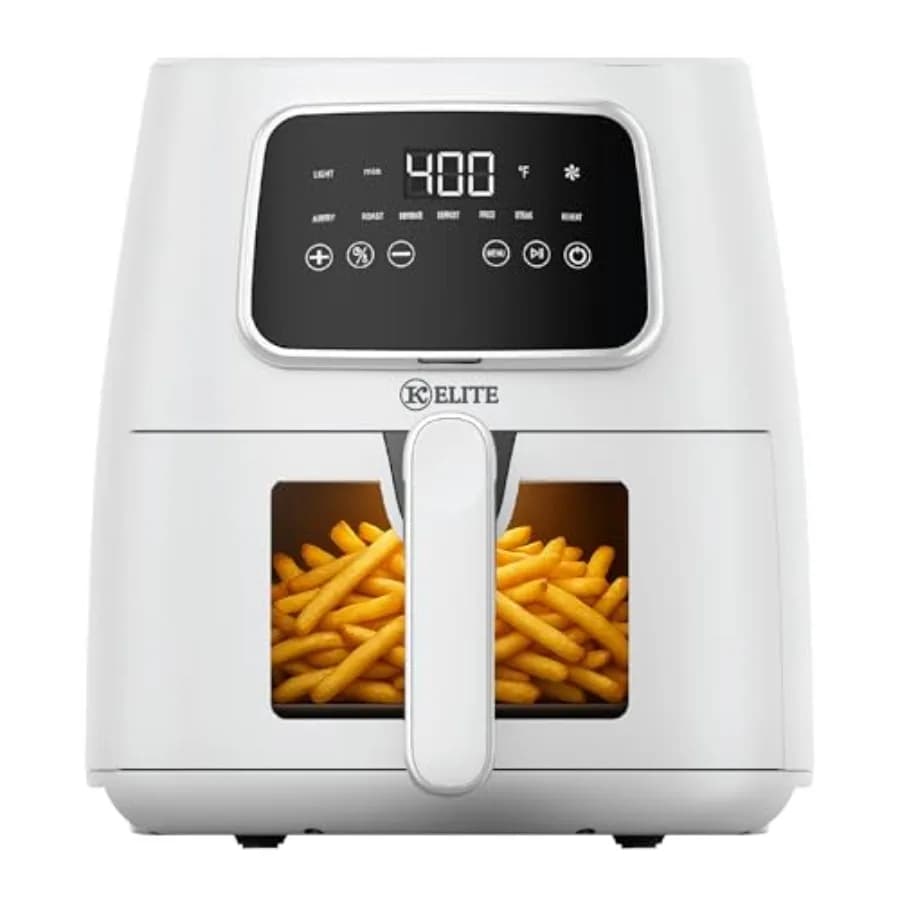 Friggitrice ad Aria Digitale da 5,5 Qt con Schermo LED e Programmi Preimpostati per Friggere, Arrostire, Disidratare, Scongelare e Riscaldare, Colore Bianco