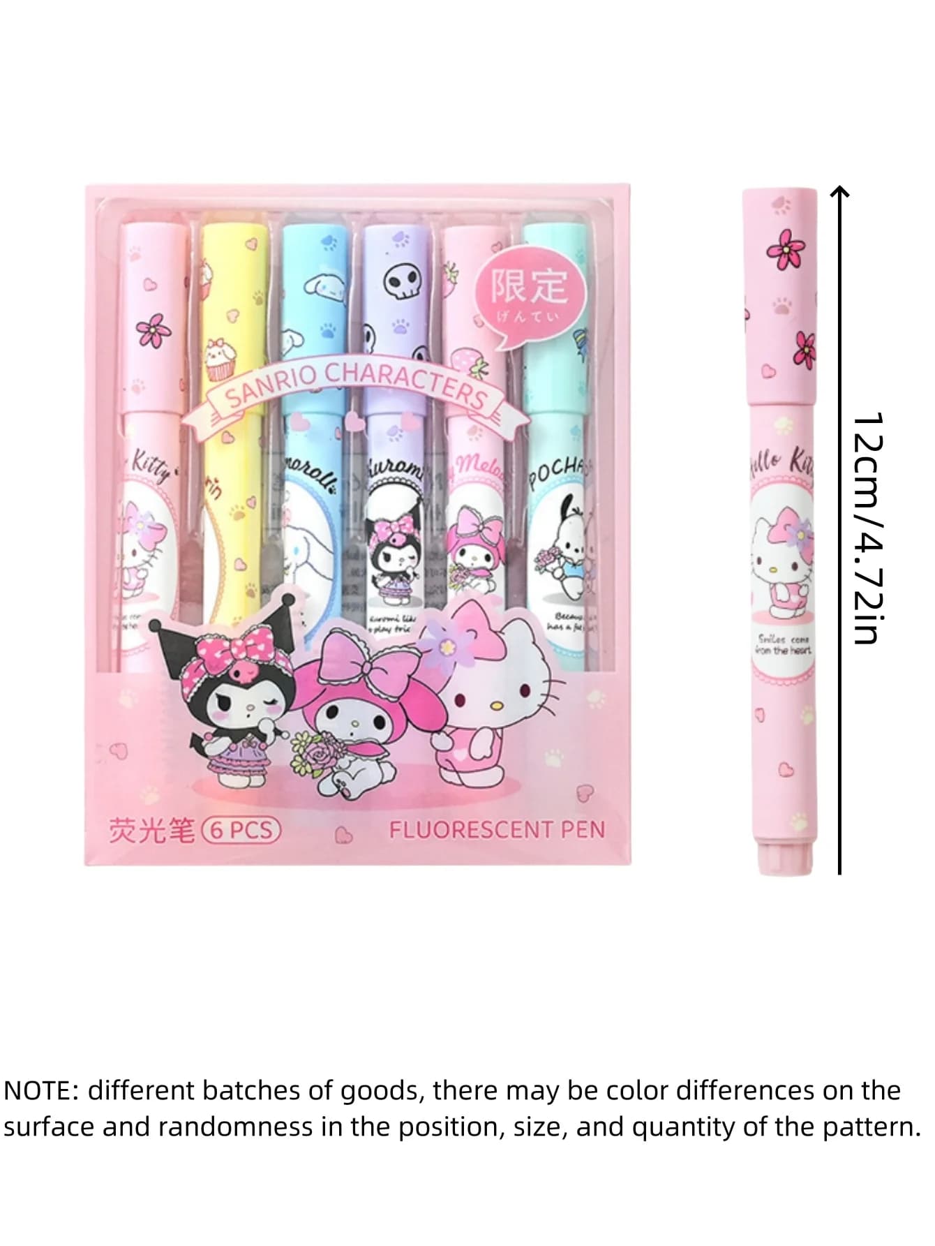 6 nuovi evidenziatori dal look elegante, penne fluorescenti tascabili, penne colorate per quaderni Hello Kitty, regalo per bambini