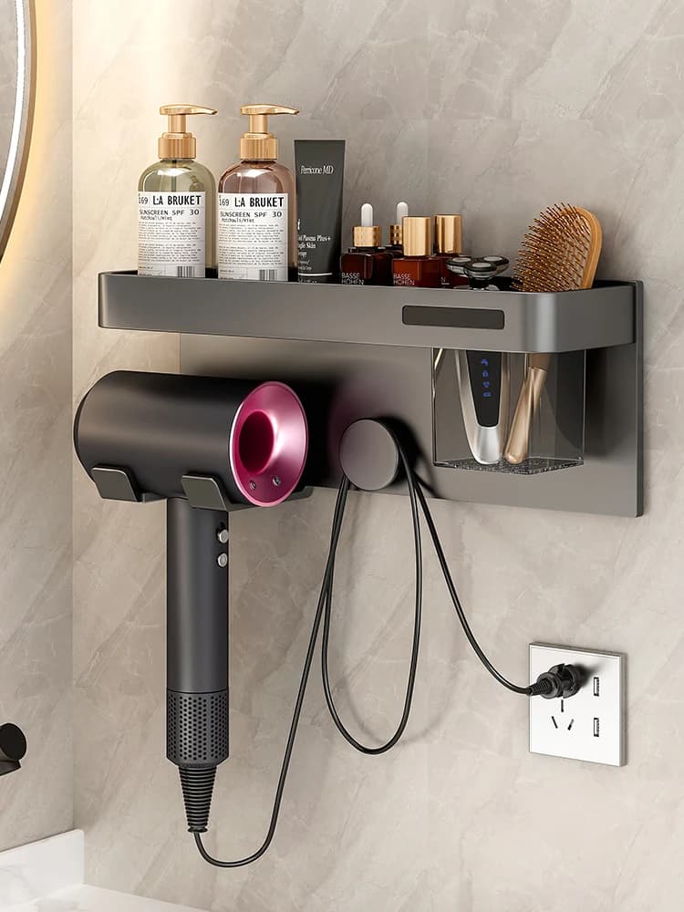 Hairdryer, shelf, no drilling, wall-dryer bracket for WC, hairdryer, storage compartments, coat racks.