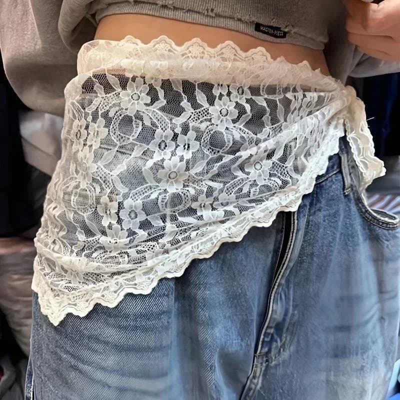 Versatile half skirt with three-angle lace finishes for women and girls, short skirts stacked with summer sweet curtain, fashionable scarf