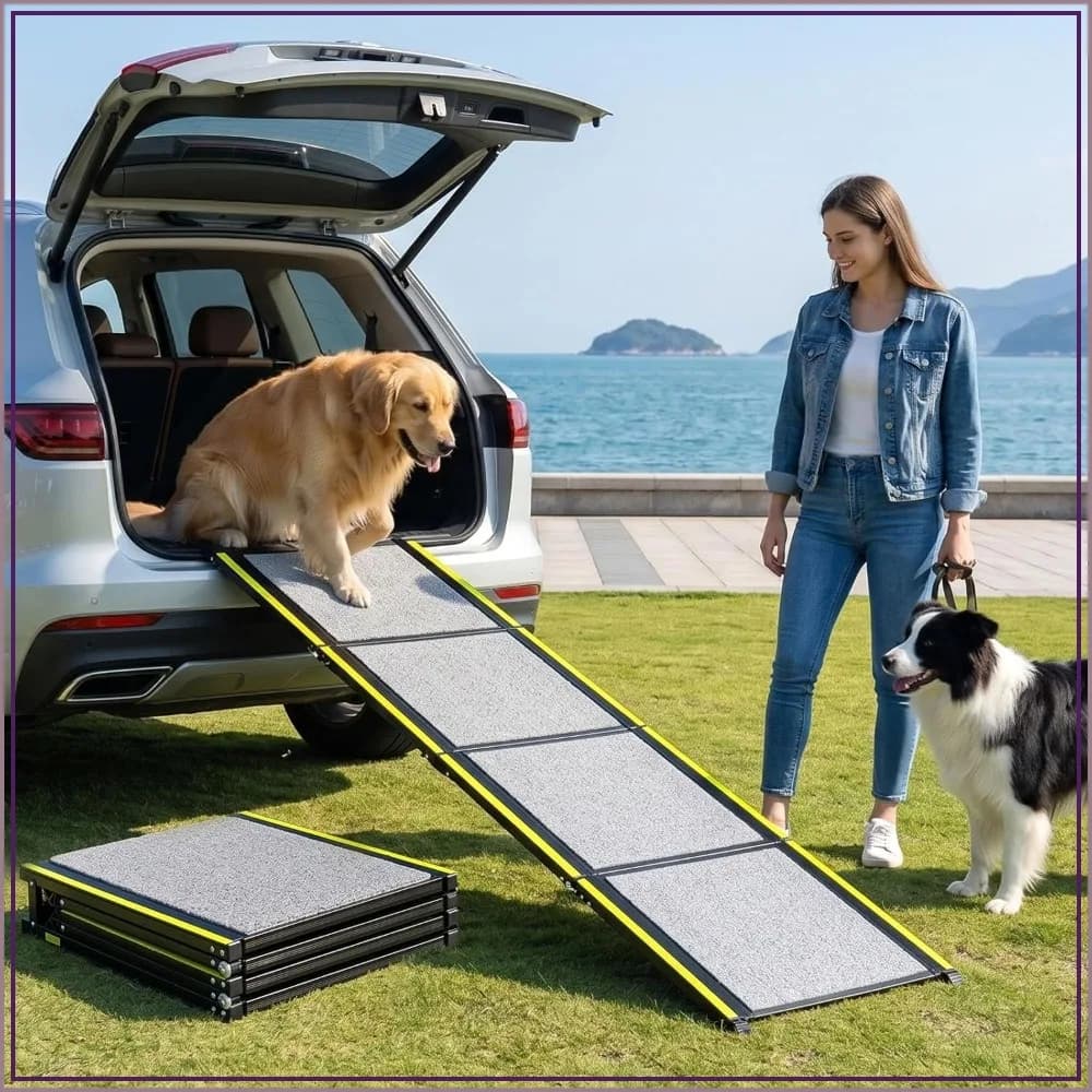 71" L x 20" W Dog Ramp for Car, Portable Pet Ramp for Large Dogs, Non-Slip Rug Surface for SUV & Truck, Indoor & Outdoor Use