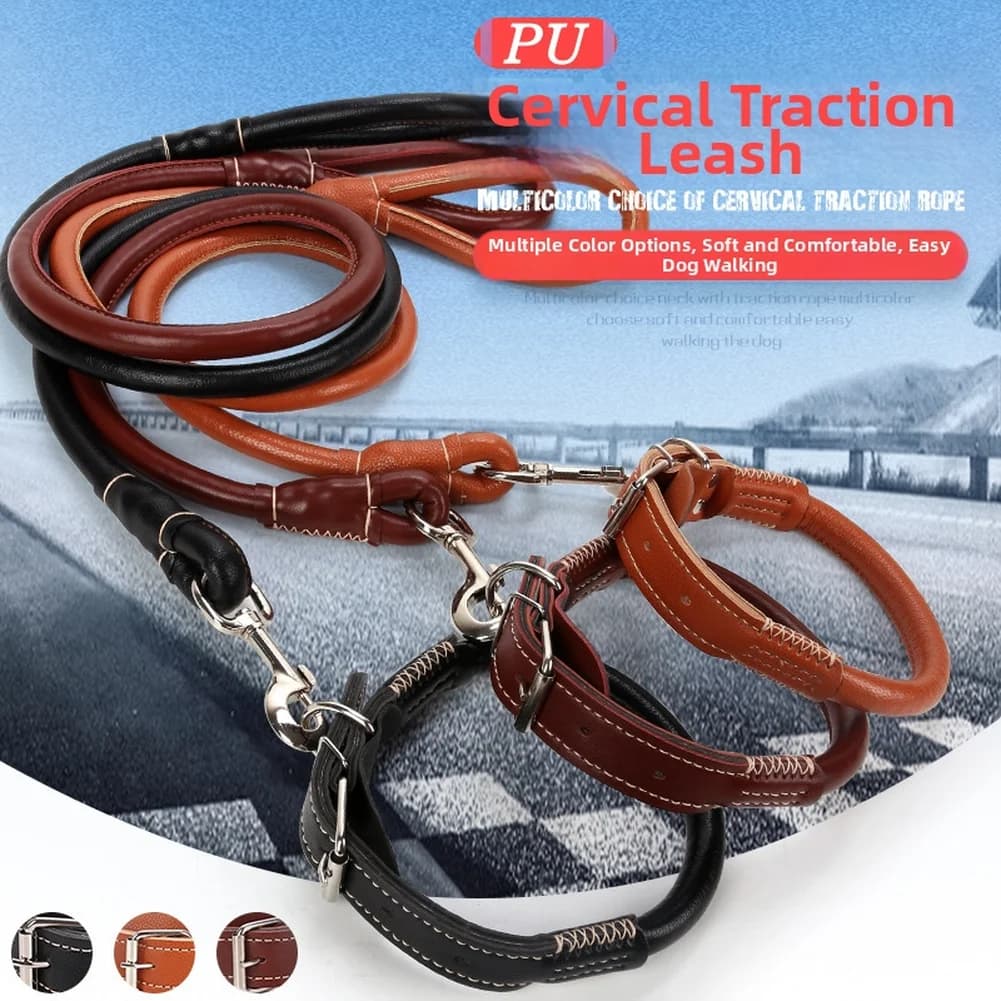Guinzaglio per cani da 1,2 m in pelle PU, collare per animali domestici, per passeggiate quotidiane e addestramento di base dei cani (Labrador, Golden Retriever, ecc.)