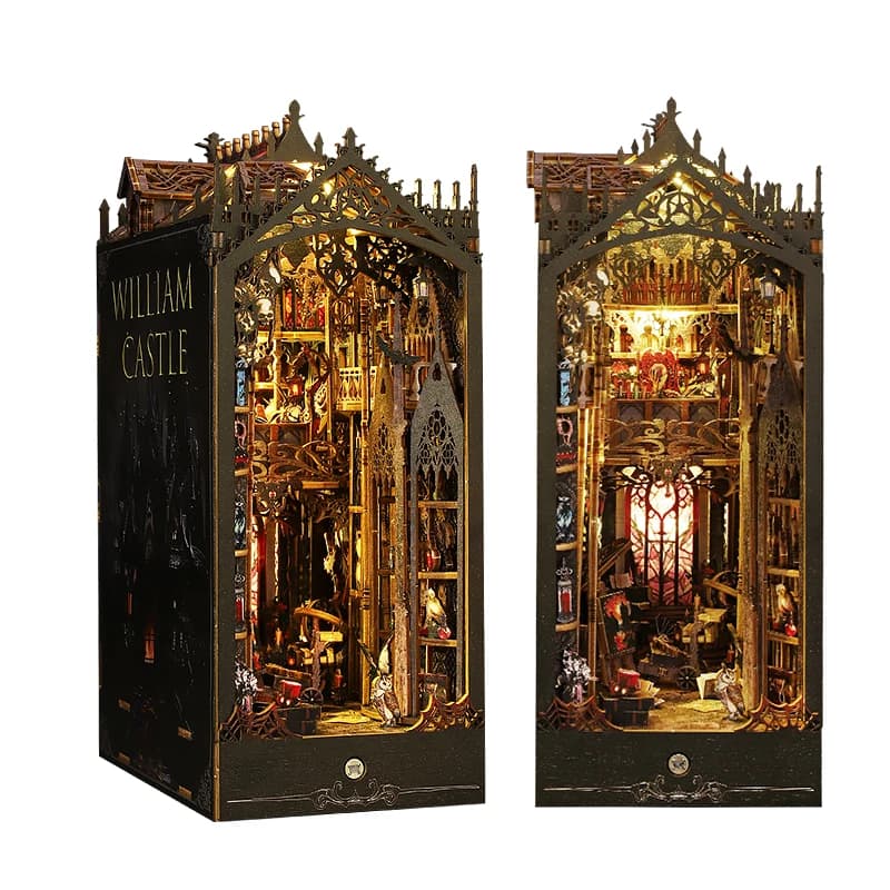 Kit di angolo per libri fai-da-te Puzzle in legno 3D Casa delle bambole in miniatura Giocattolo di assemblaggio Modello di costruzione Fermalibri Scaffale Inserto Decor Regali di Natale