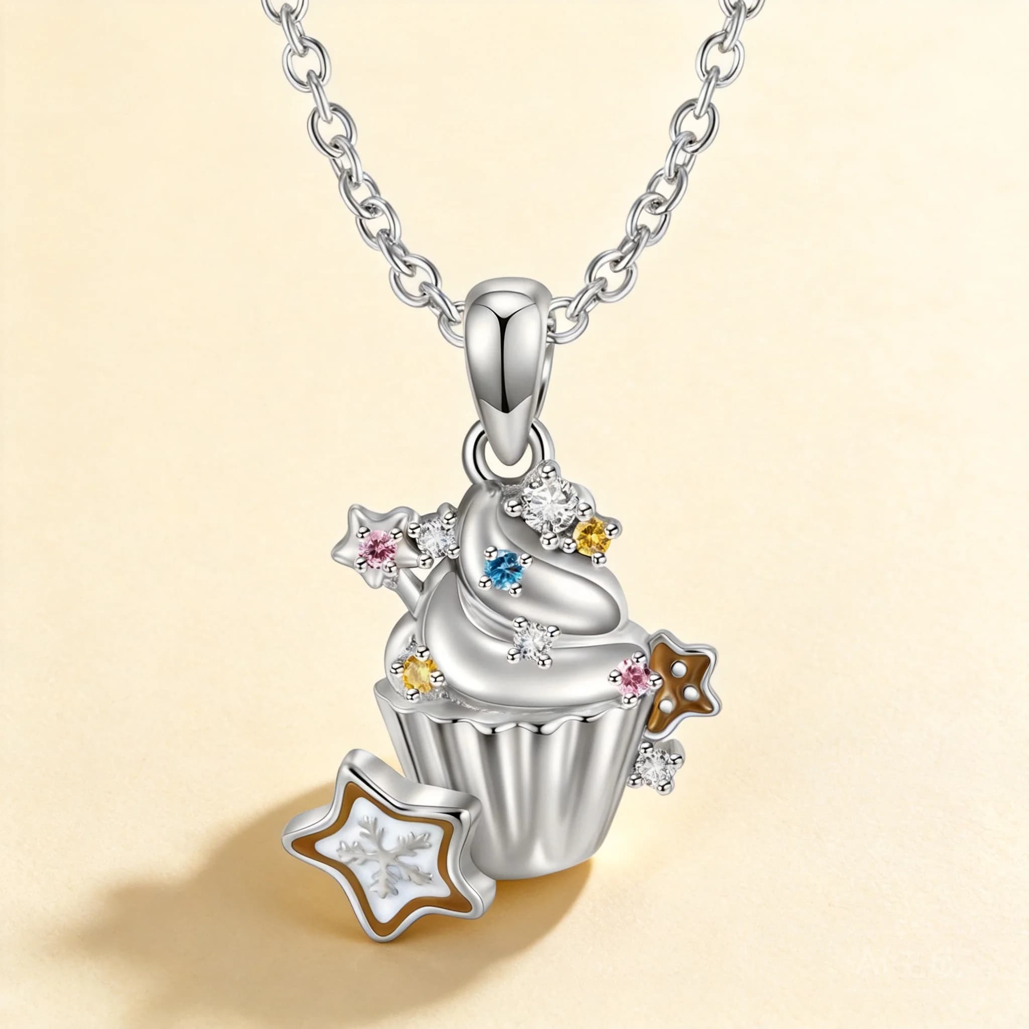 Cute Lucky Ice Cream Cupcake Star Snowflake Inlaid Colorful Zircon S925 Sterling Silver Clavicle Necklace For Women Blessing Goo