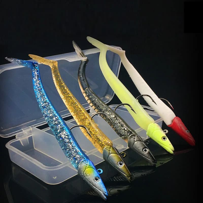 Set of 5 Soft Fishing baits 10g/11cm, Artificial Wobbler with Spoon, Fishing equipment, Soft Plastic bait with Rain Head