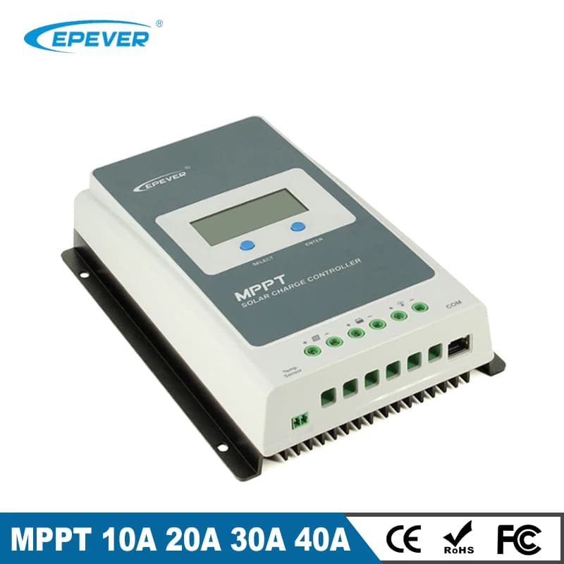 Epever MPPT 40A 30A 20A 10A Solar Charge Controller Black-Light LCD Solar Regulator For 12V 24V Lead Acid Lithium-Ion Batteries