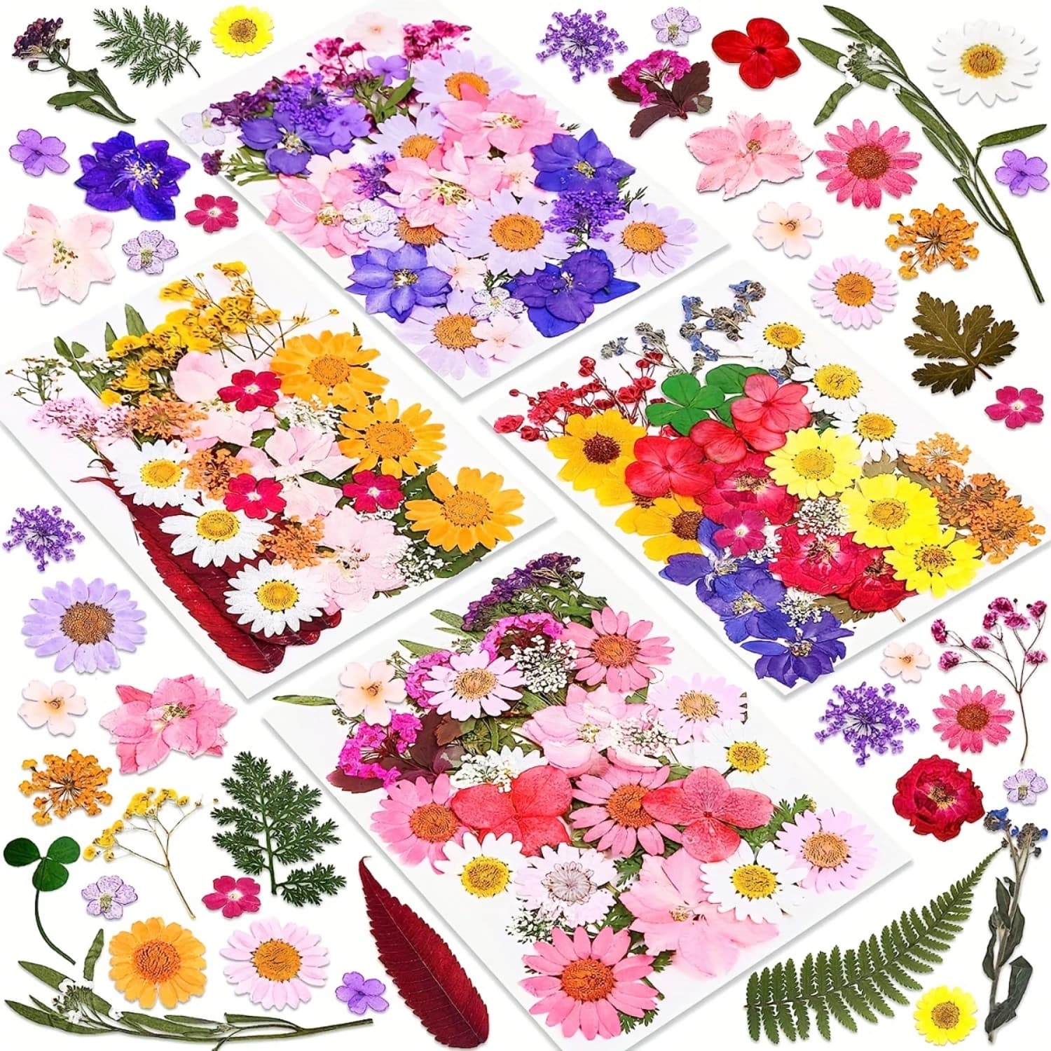 140Pcs Dried Pressed Flowers For Resin, Real Pressed Flowers Dry Leaves Bulk Natural Herbs Kit For Scrapbooks DIY Art Crafts, Ep