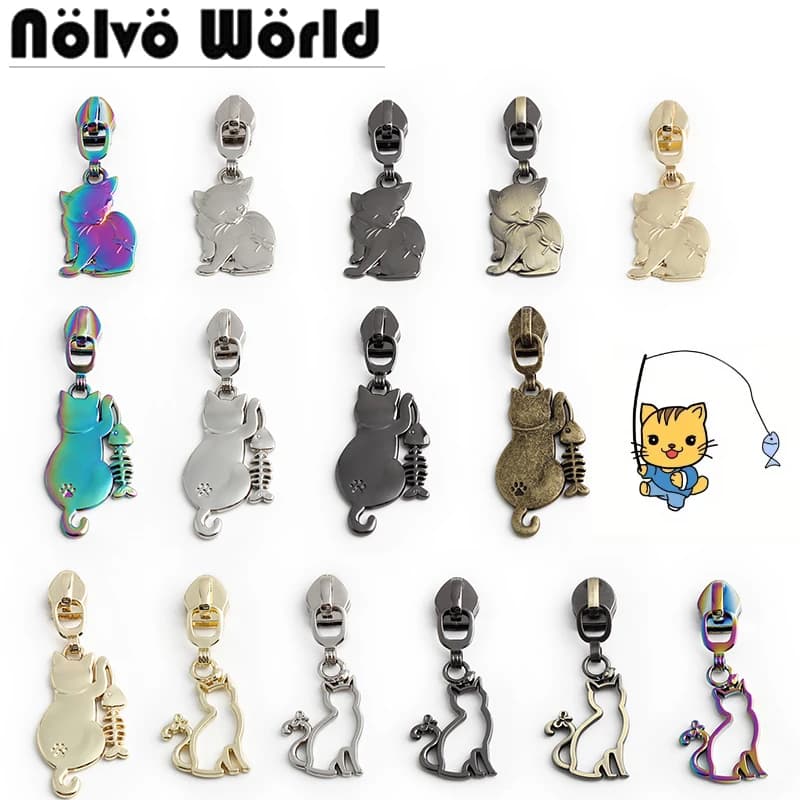 10-30-200PCS a forma di gatto 5 # kit di riparazione del cursore della cerniera in metallo staccabile in Nylon per borse da cucito borse per indumenti accessori per la testa dell'estrattore