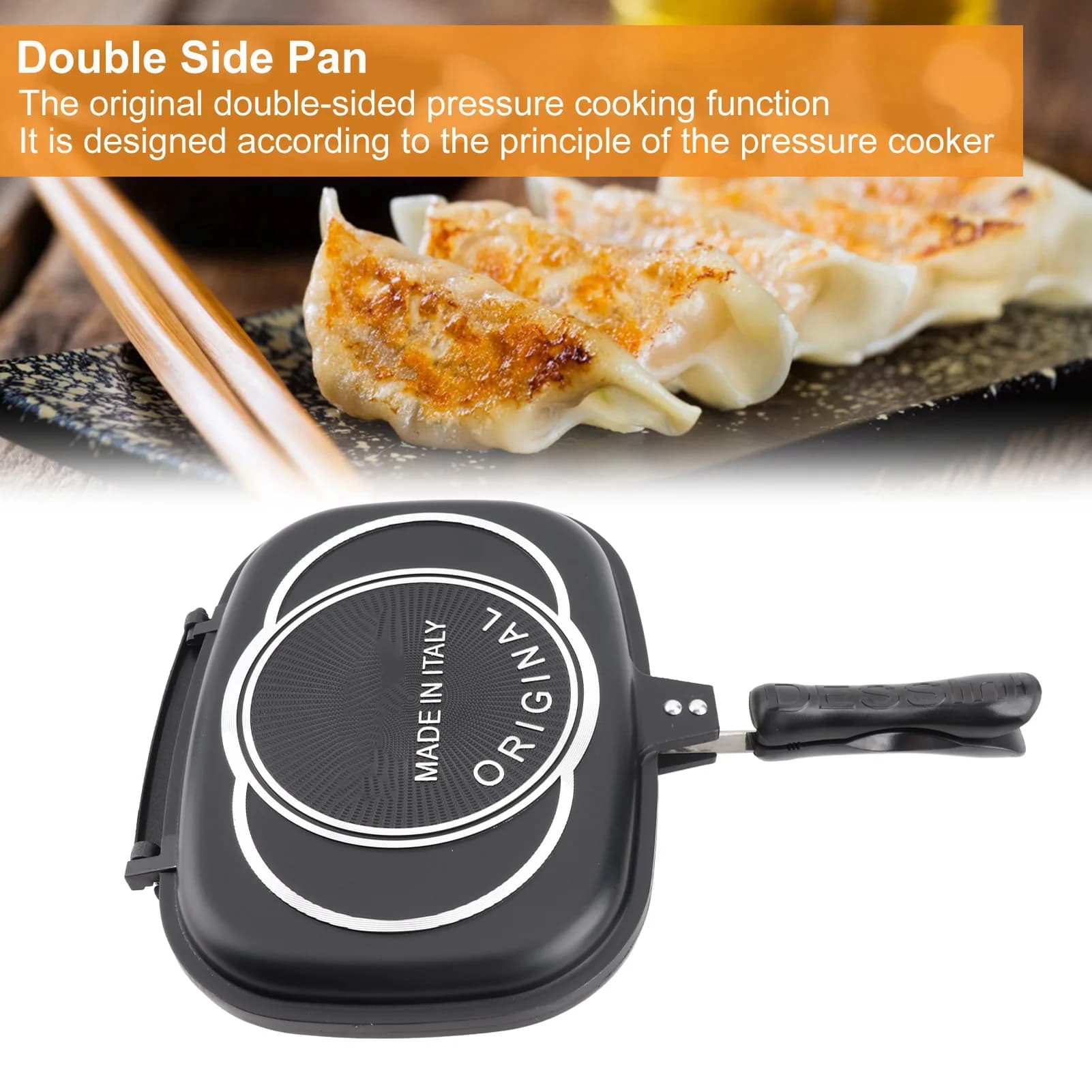 Double-sided pan Grid fryer Portable double-sided machine Anti-fall handle Kitchen supplies Grid pot 32 cm/12.6 inch portable pan